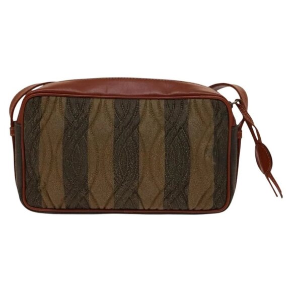 FENDI Pecan Canvas Shoulder Bag Coated Canvas Black Brown gold Auth 138323 - Picture 2 of 16